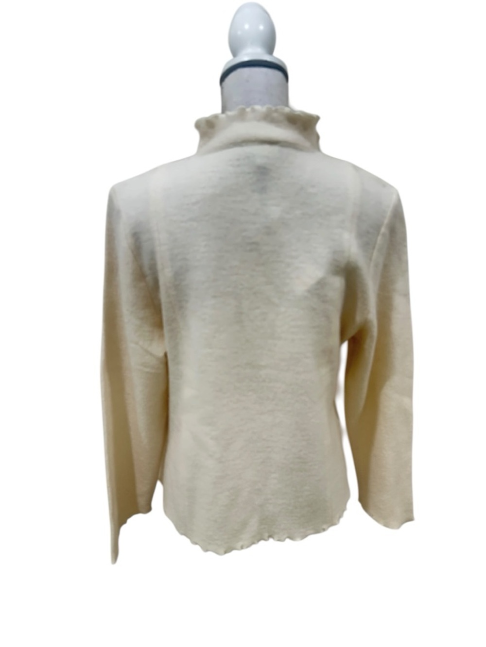 Cream Ruffle Collar Button-Front Blazer Jacket - Picture 6 of 9